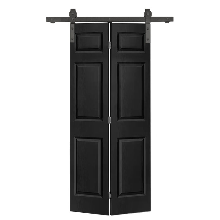 Paneled MDF Composite Bifold Barn Door with Installation Hardware Kit Calhome Size: 24" x 80" Finish: Black