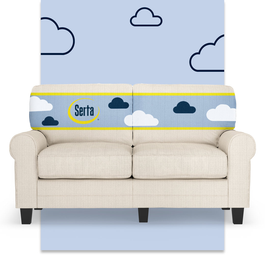 Serta Copenhagen 61" Rolled Arm Sofa, Easy Care Fabric, Soft Pillow Back, Pocket Coil Seat Cushions Serta Fabric: Beige Polyester Blend
