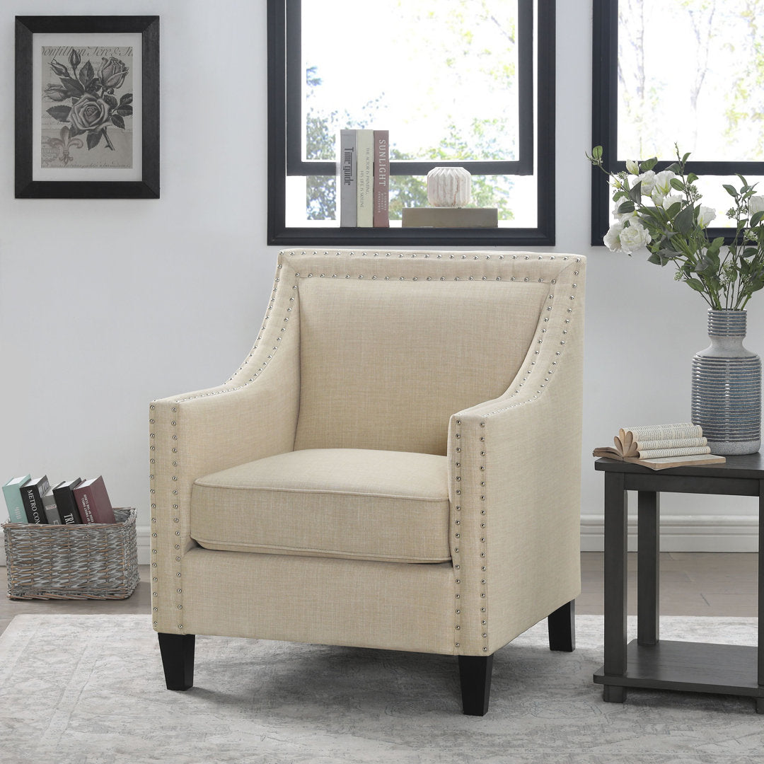 Hilga Erica Accent Armchair With Chrome Nailhead Trim Winston Porter Fabric: Beige Polyester Blend