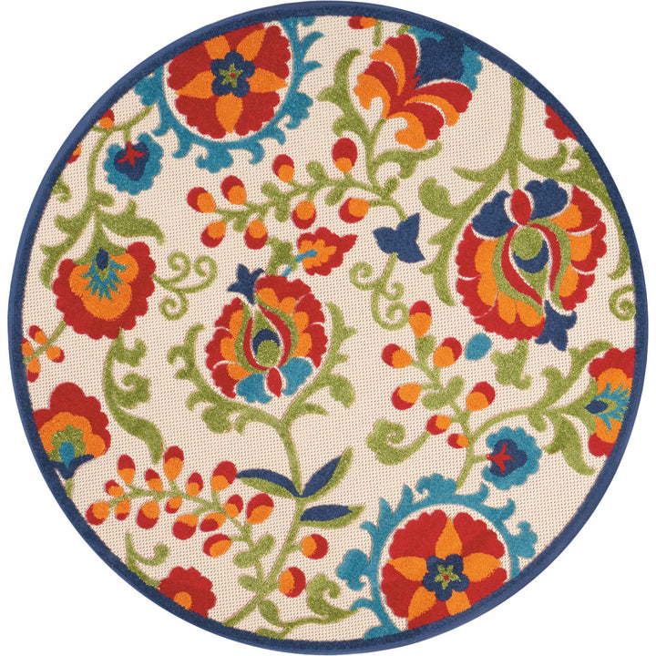 Bernia Floral Ivory/Red/Green Area Rug Wade Logan® Rug Size: Round 5'3"
