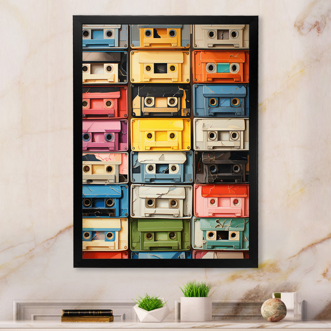 Popart Cassette Tapes X On Canvas Print Red Barrel Studio® Size: 32" H x 16" W x 1" D Format: Black Picture Framed