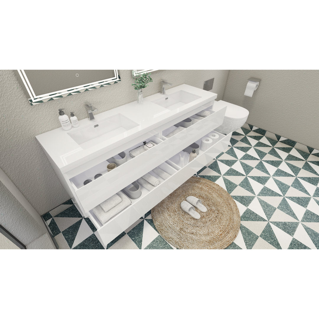 Aylanna 72" Wall-Mounted Double Bathroom Vanity Set Wade Logan® Base Finish: Hight Gloss White