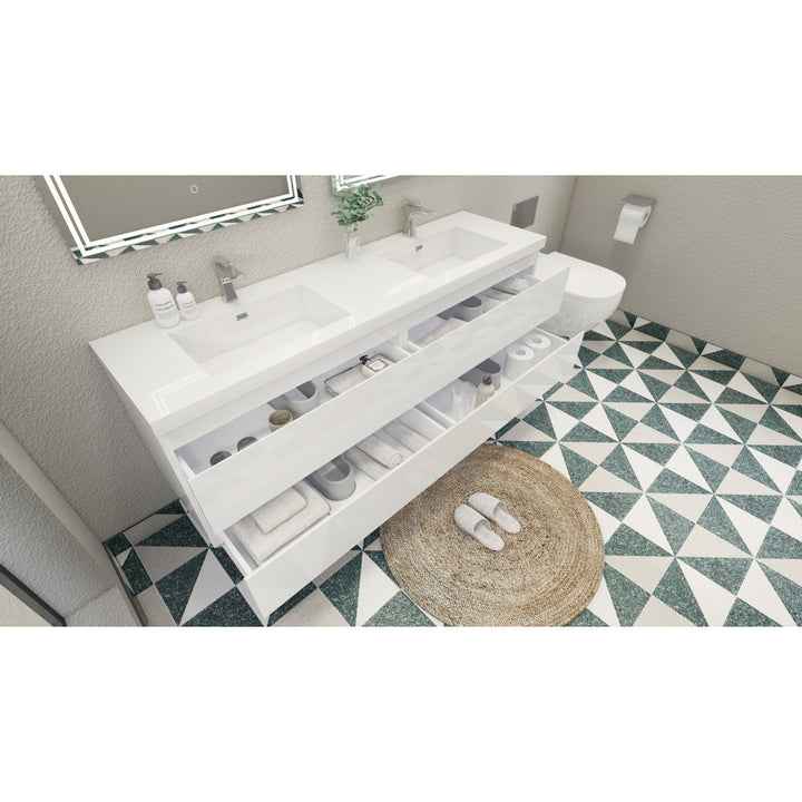 Aylanna 72" Wall-Mounted Double Bathroom Vanity Set Wade Logan® Base Finish: Hight Gloss White