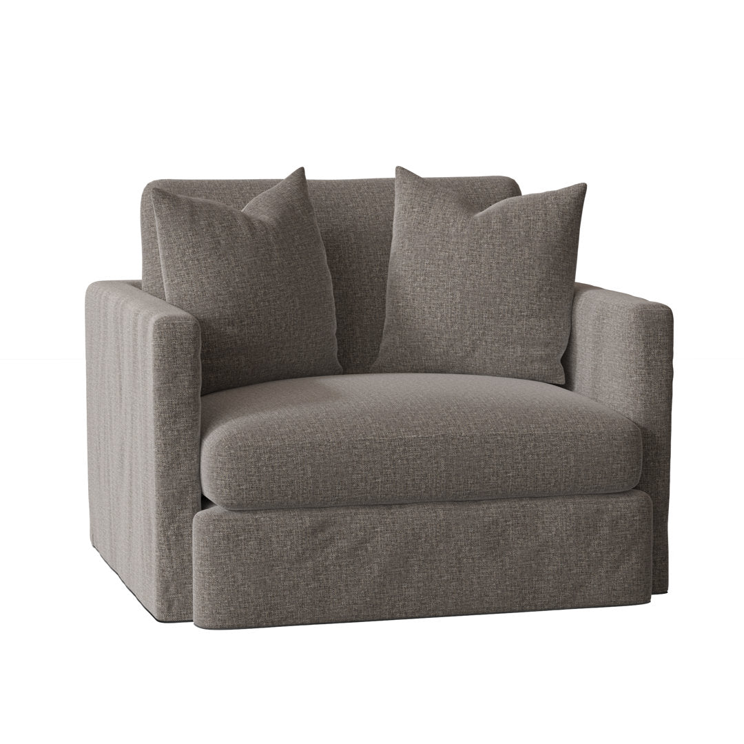 Kian 47" Wide Down Cushion Slipcovered Armchair Wayfair Custom Upholstery™ Fabric: Drusky Charcoal Sustain® Basketweave