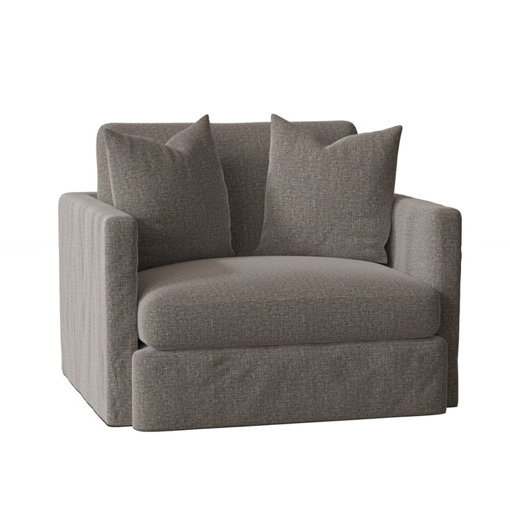 Kian 47" Wide Down Cushion Slipcovered Armchair Wayfair Custom Upholstery™ Fabric: Drusky Charcoal Sustain® Basketweave
