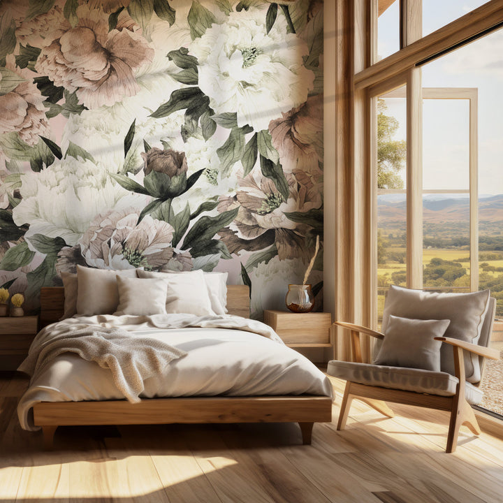 Hampton Removable Vintage Bouquet Peonies 10.4167' L x 125" W Peel and Stick Wallpaper Roll House of Hampton®