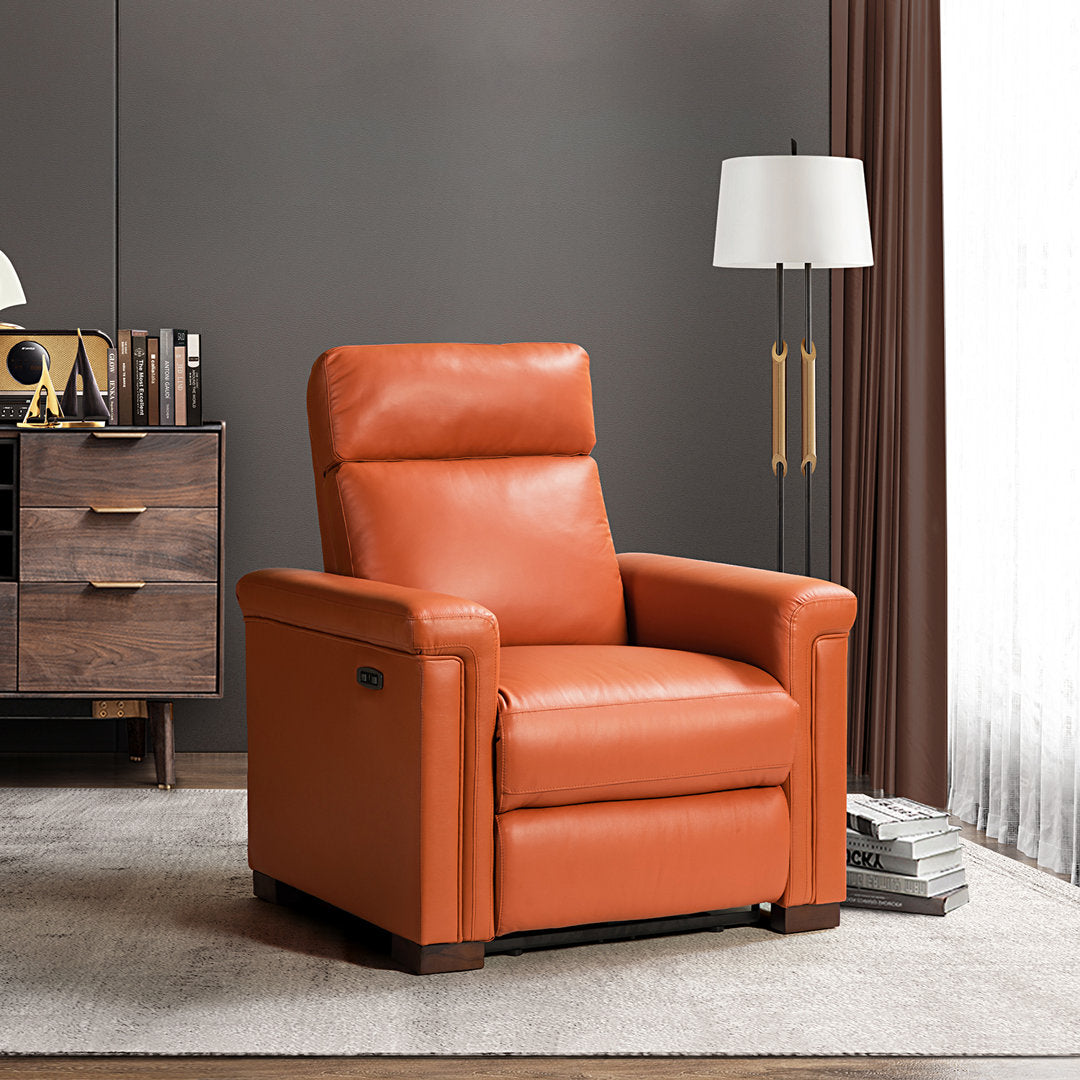 Aziah 34.65" Wide Genuine Leather Power Recliner With USB Port Wade Logan® Body Fabric: Brick Genuine Leather