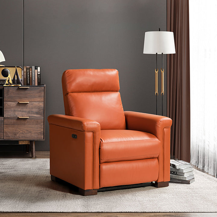 Aziah 34.65" Wide Genuine Leather Power Recliner With USB Port Wade Logan® Body Fabric: Brick Genuine Leather