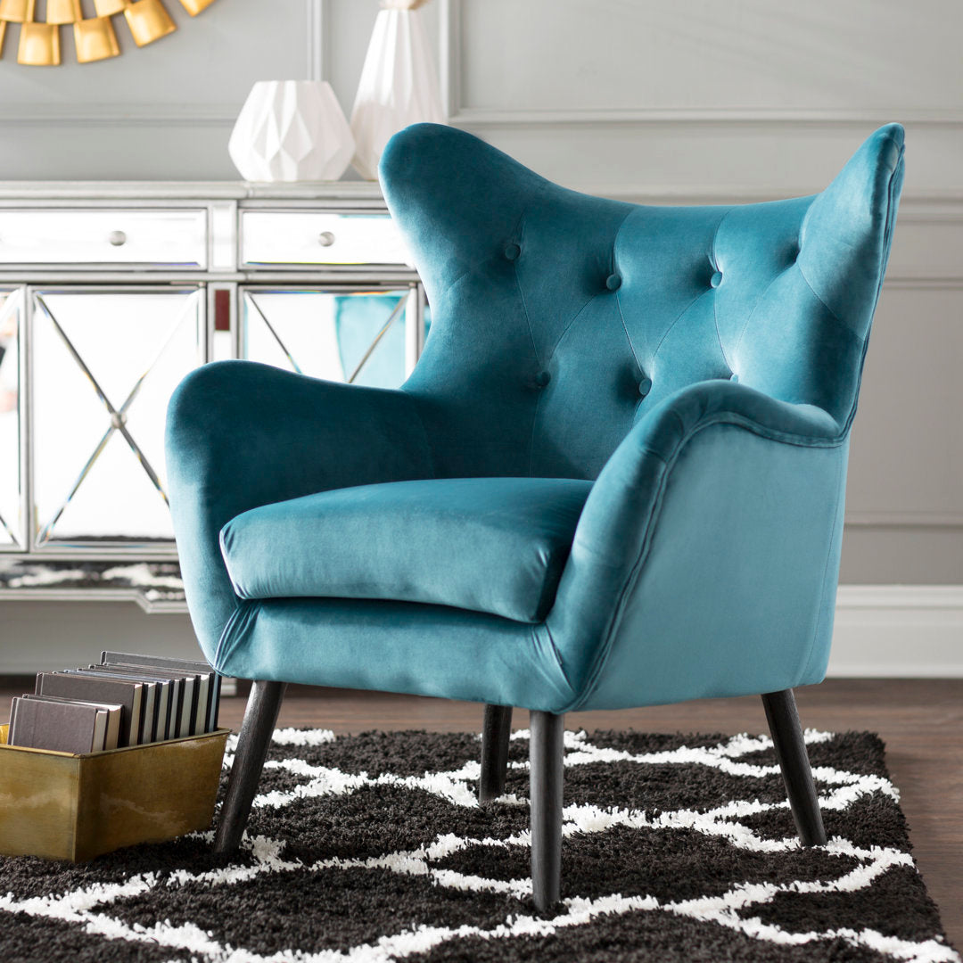 Danney 30'' Wide Tufted Velvet Wingback Chair House of Hampton® Fabric: Dark Teal Velvet