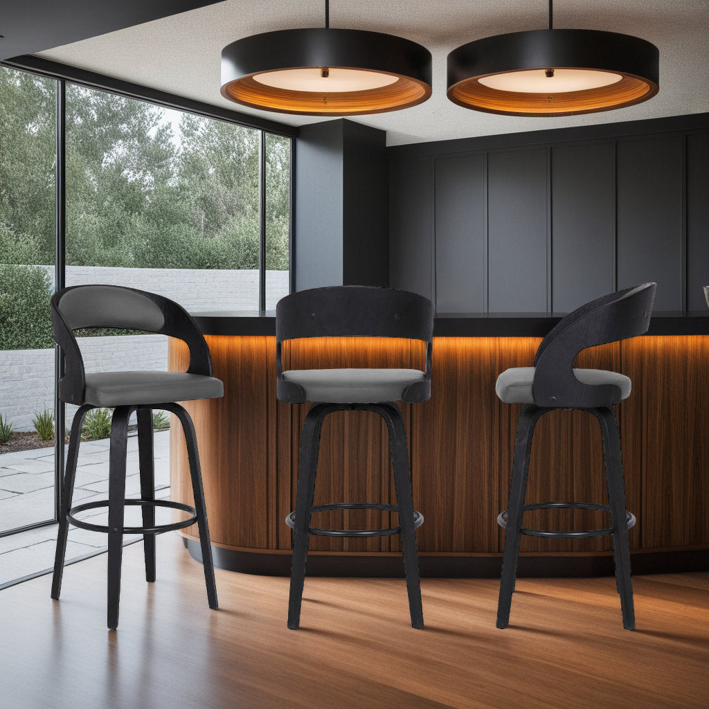 Pensacola Mid-century Swivel Counter Height Bar Stool Corrigan Studio® Upholstery: JY Grey Faux Leather, Seat Height: Bar Stool (30" Seat Height)