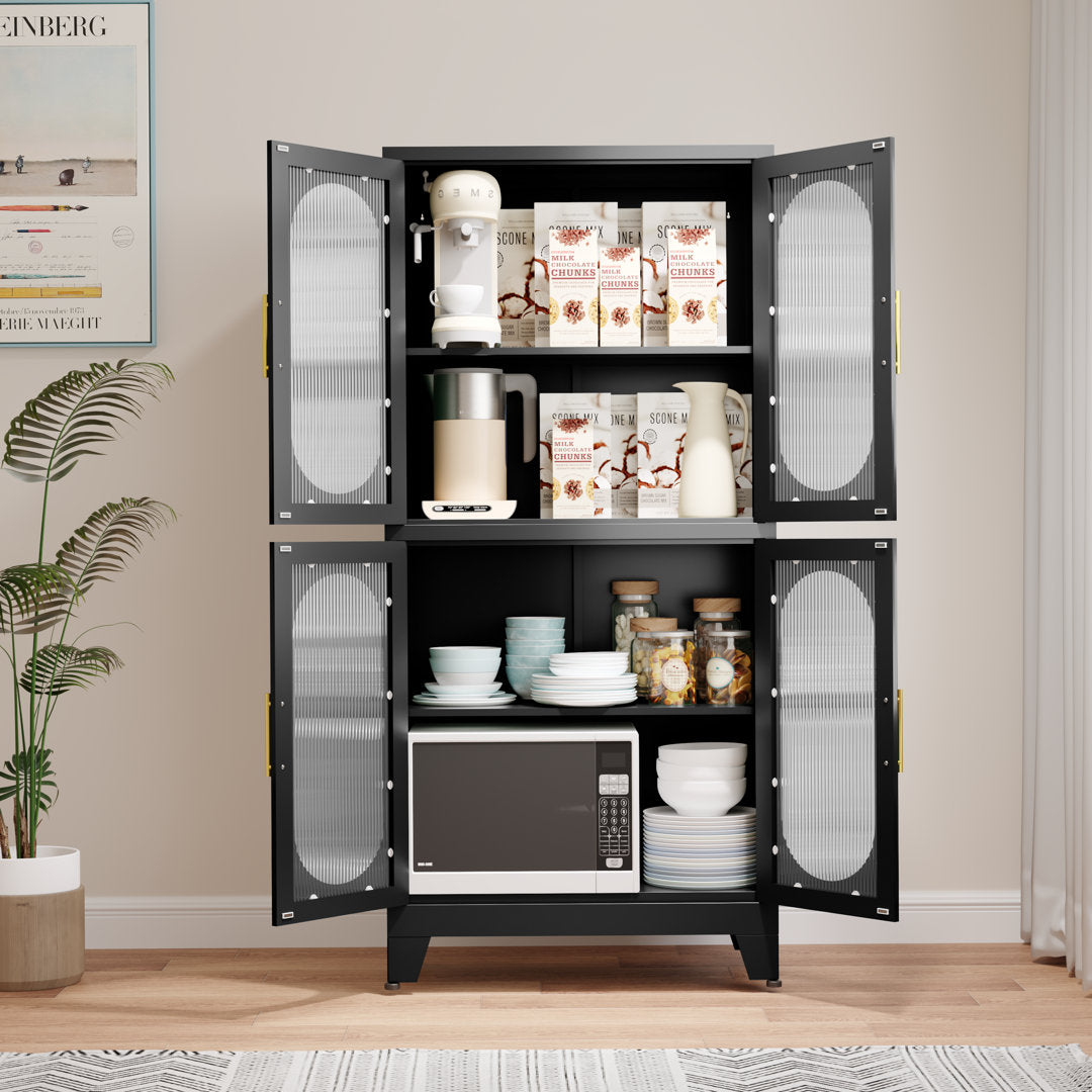 Ebern Designs Storage Wardrobes Cabinet with 4 Doors and Shelves Ebern Designs Color: Black