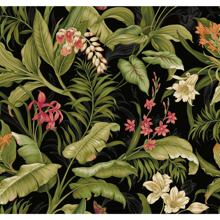 Waverly Wailea Coast 18.86' L x 18" W Peel and Stick Wallpaper Roll York Wallcoverings Color: Black