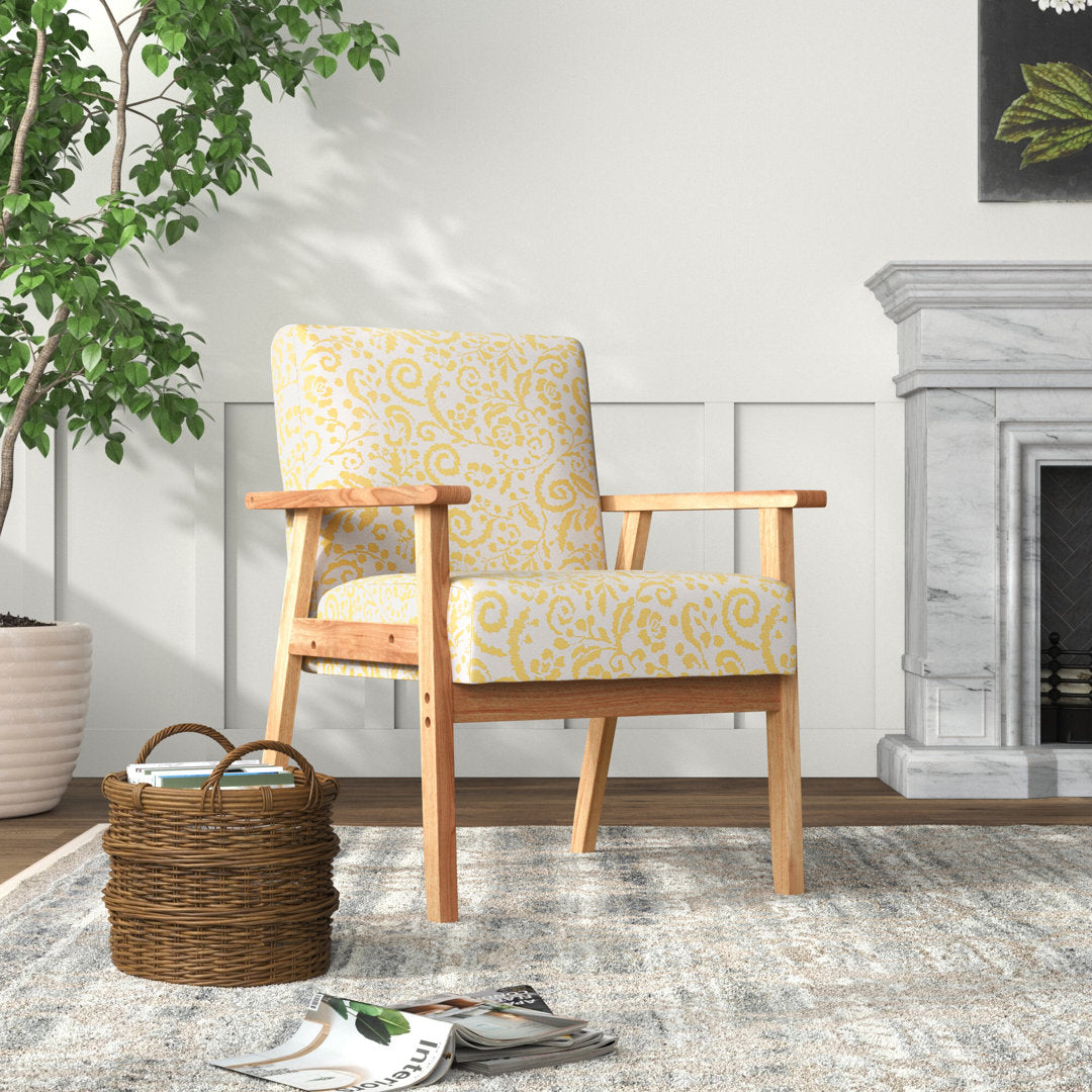 25" Wide Linen Armchair George Oliver Fabric: Yellow Floral 100% Linen