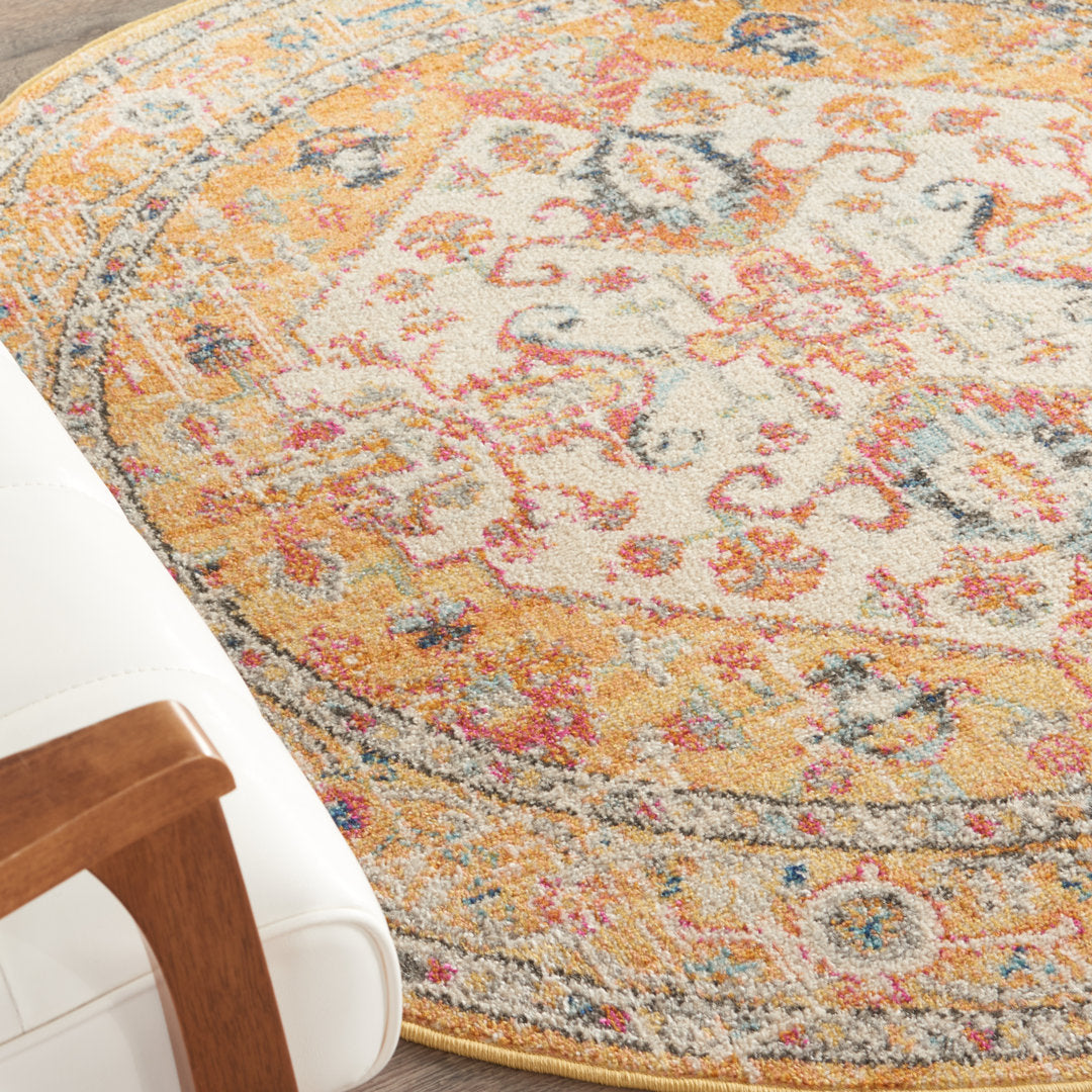 Baylee Oriental Yellow/Ivory Area Rug Kelly Clarkson Home Rug Size: Round 5'3"