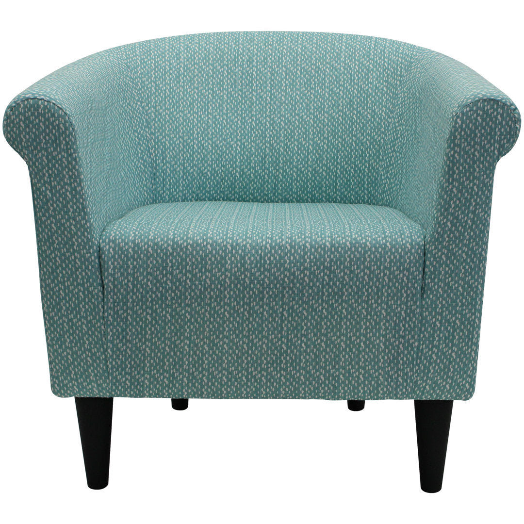 Liam 31.5" W Barrel Chair Zipcode Design™ Fabric OR Leather Type: Light Teal Blue/White Microfiber/Microsuede