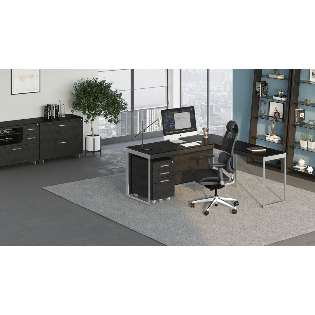 Sequel 20 Glass Desk BDI Color (Top/Frame): Charcoal Stained Ash/Satin Nickel