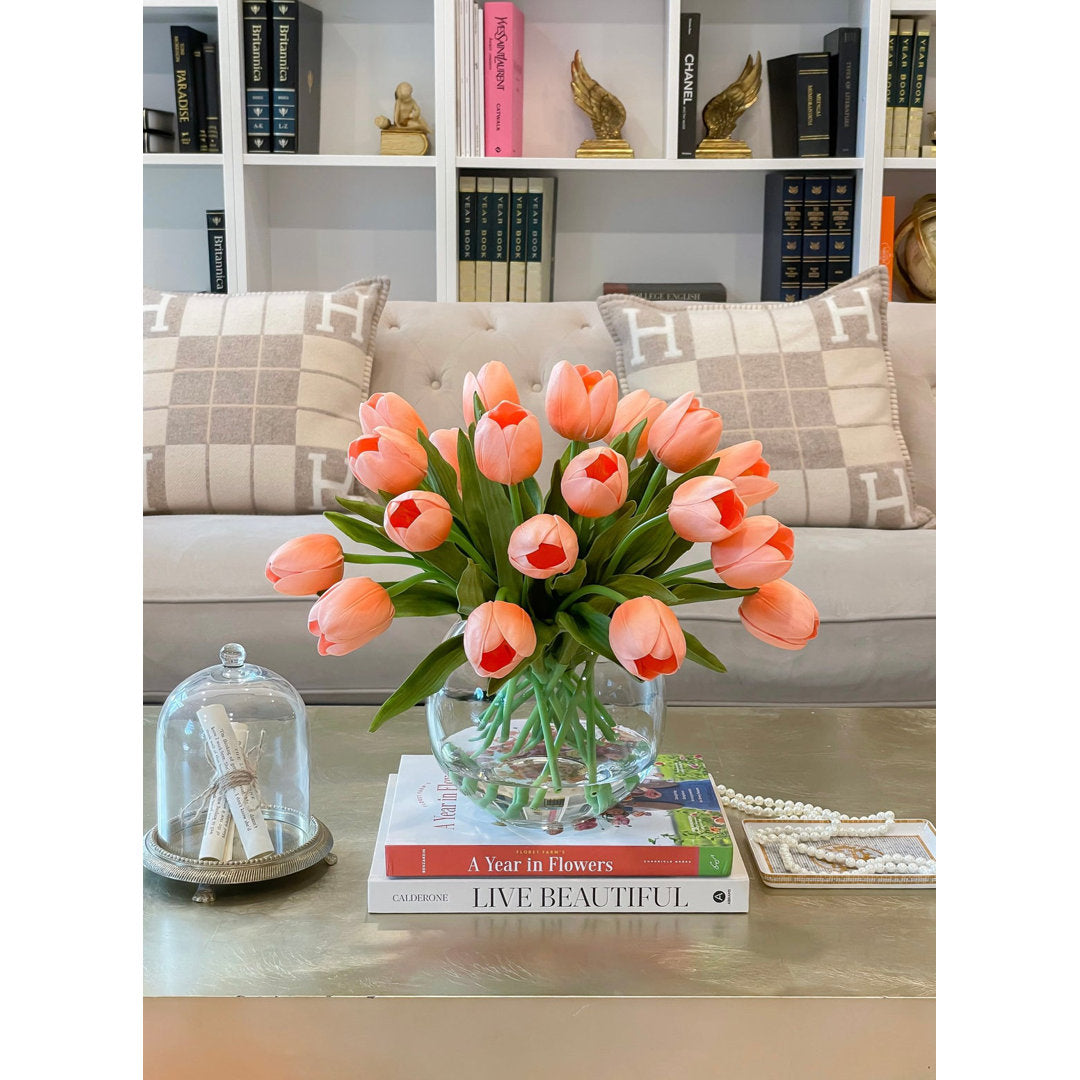 Tulip in Vase Primrue Flowers/Leaves Color: Orange