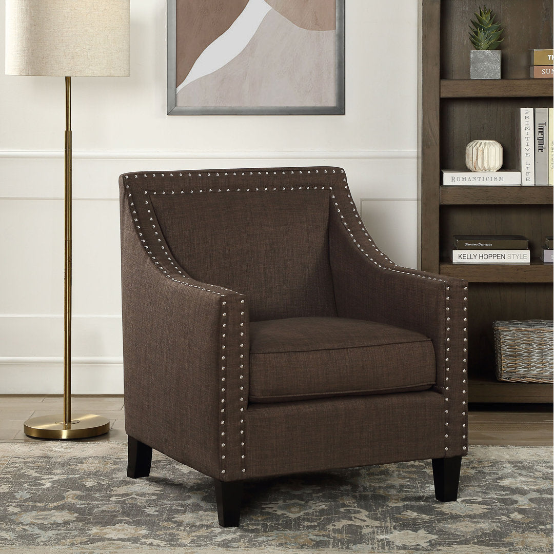 Hilga Erica Accent Armchair With Chrome Nailhead Trim Winston Porter Fabric: Brown Polyester Blend