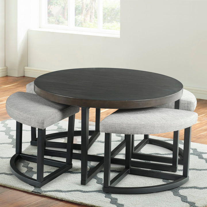 Appio 36" Round Coffee Table with 4 Stools Wade Logan® Table Top Color: Dark Brown Wood