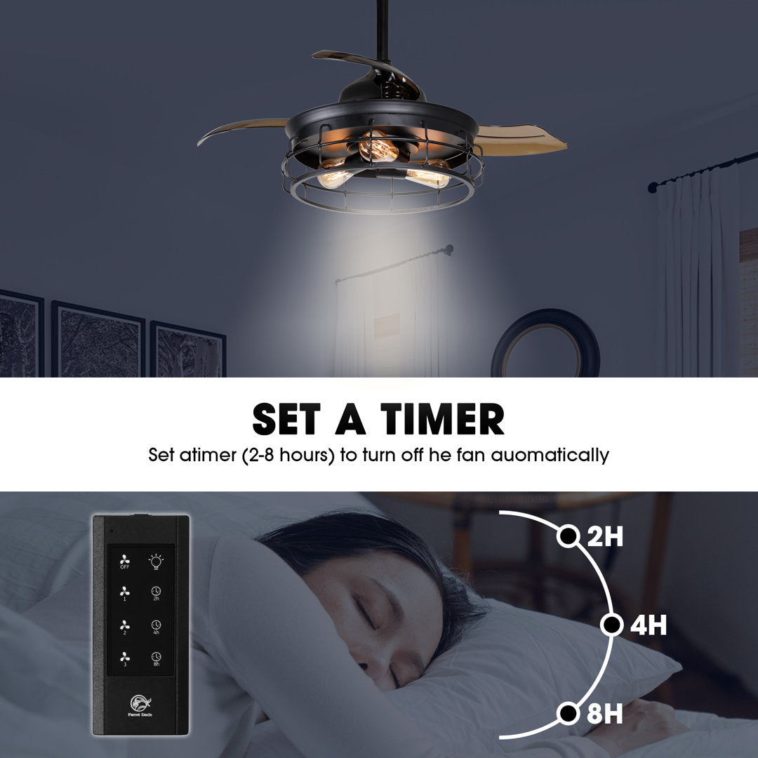36'' Robichaux 3 - Blade Retractable Blades Ceiling Fan with Remote Control and Light Kit Included Trent Austin Design®