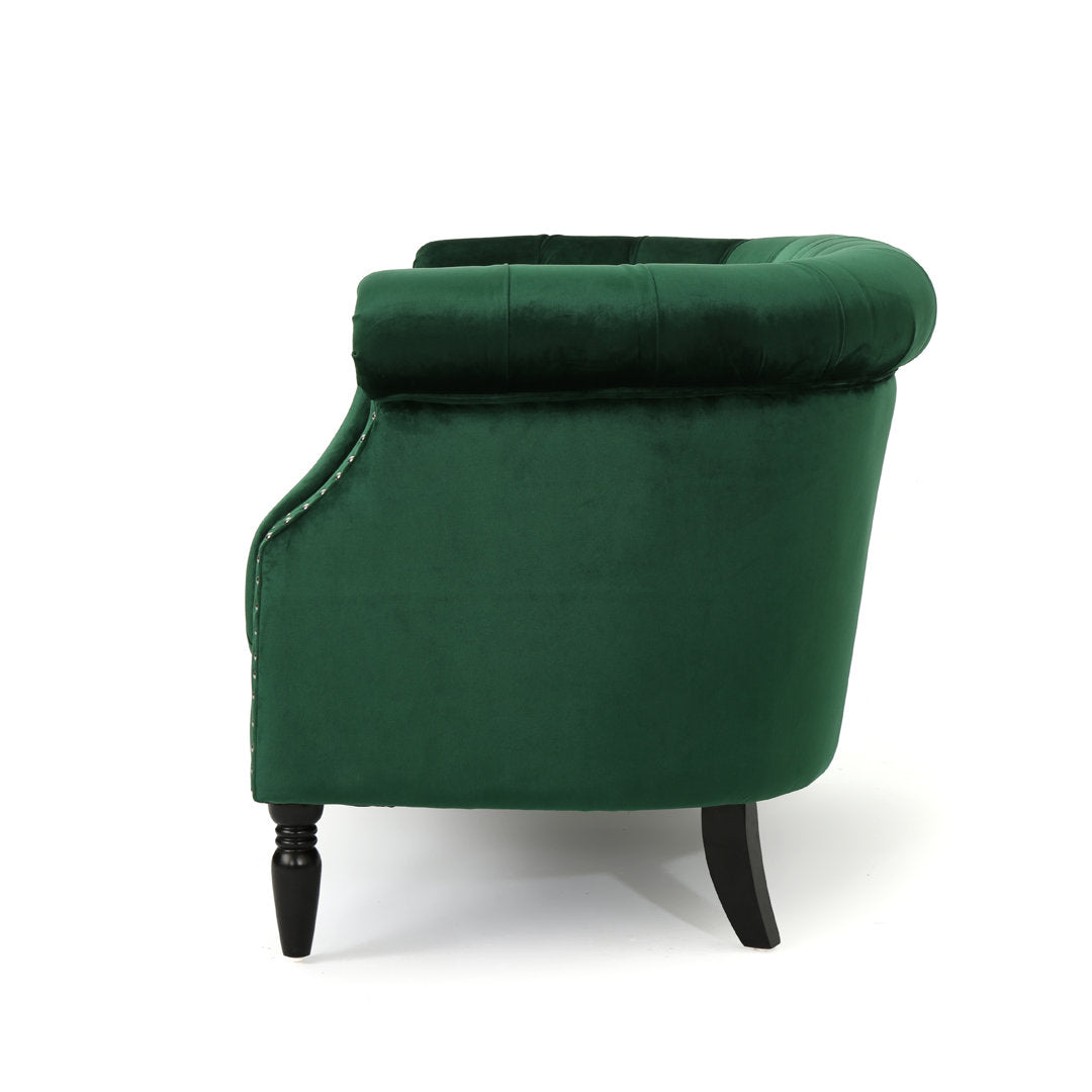 Charlotte 51.5" Velvet Rolled Arm Chesterfield Loveseat Mercer41 Fabric: Emerald Velvet