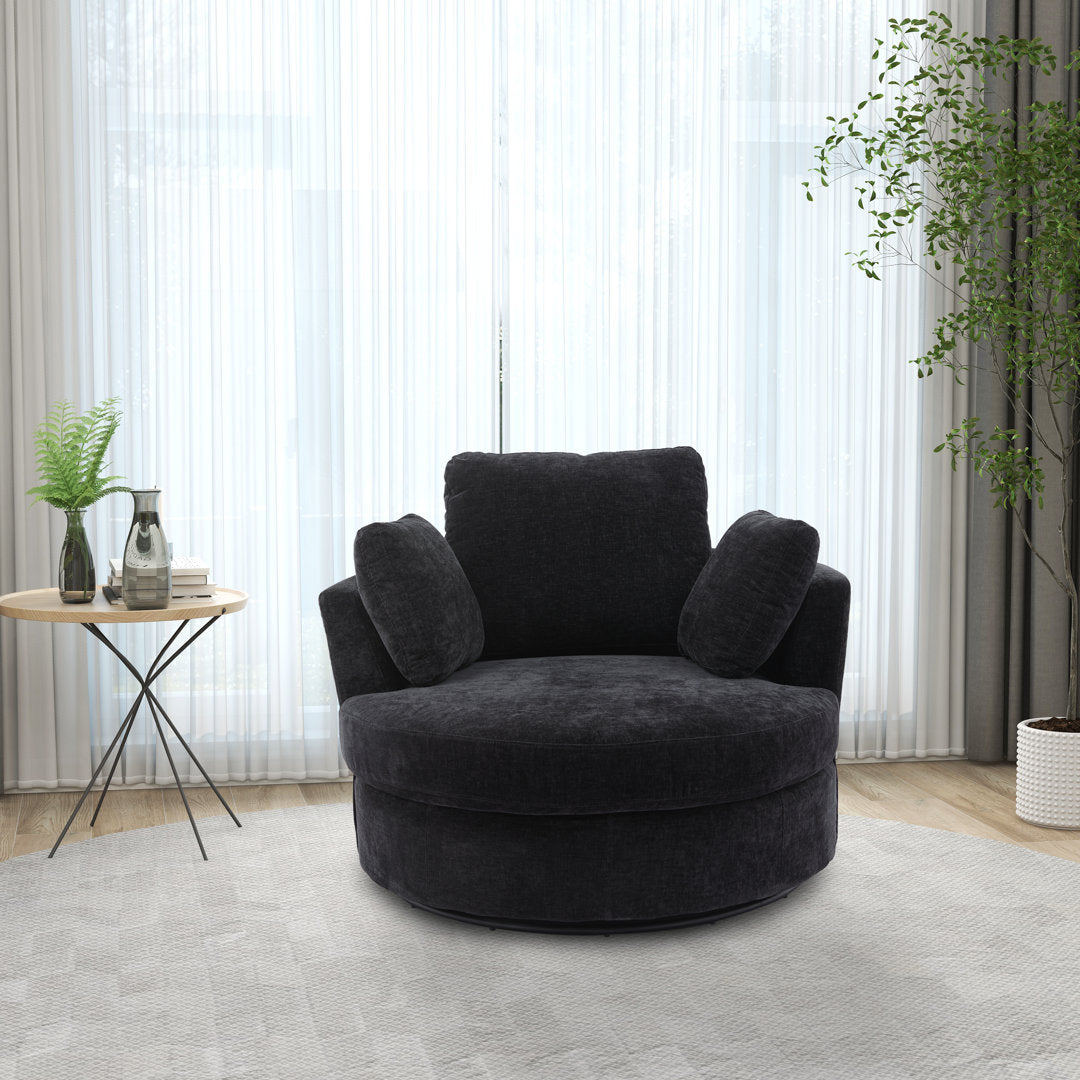 Dahlonega 42" Wide Swivel Barrel Chair Rosdorf Park Fabric OR Leather Type: Black Chenille