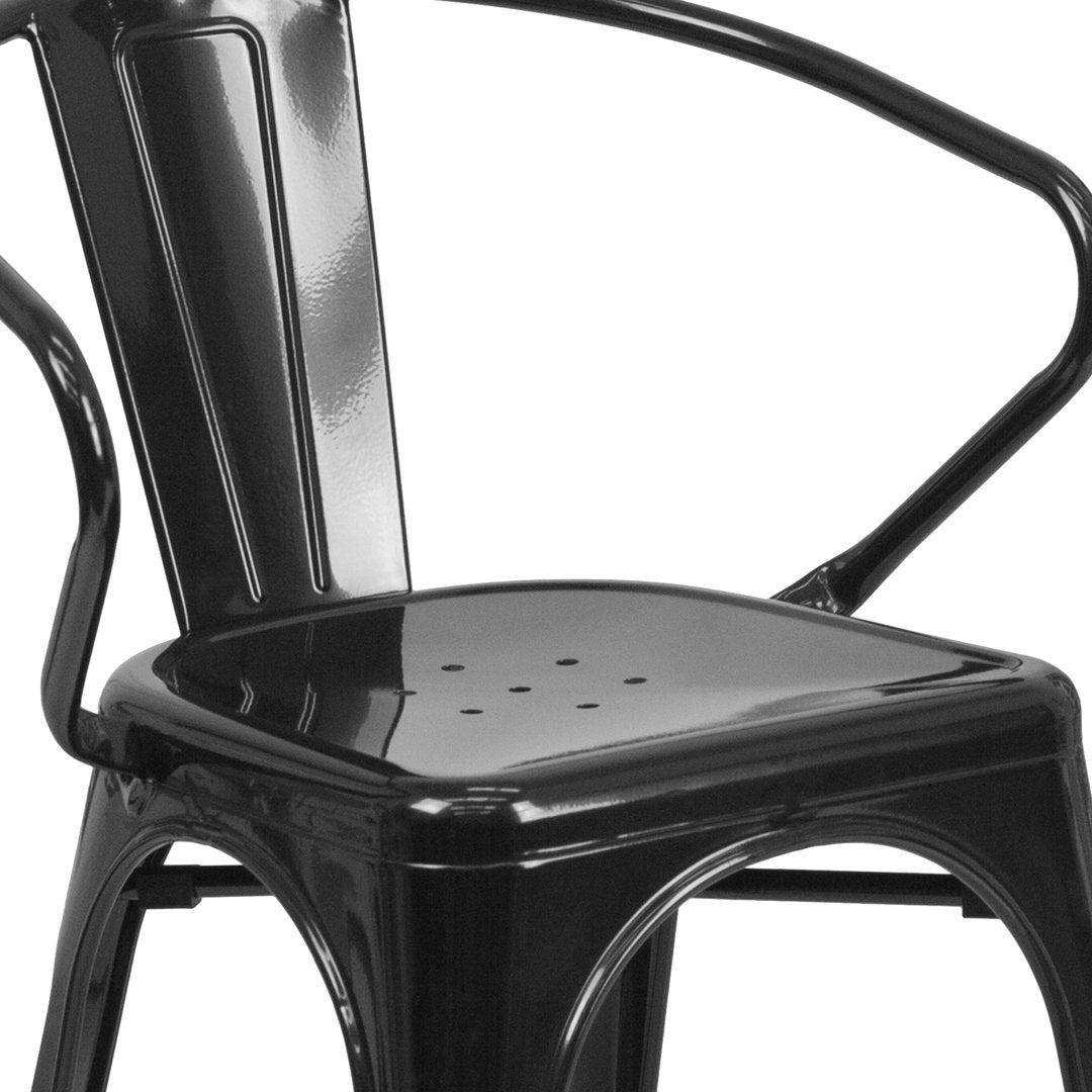 Hucheson Metal Indoor-Outdoor Chair with Arms Flash Furniture Seat Finish: Black