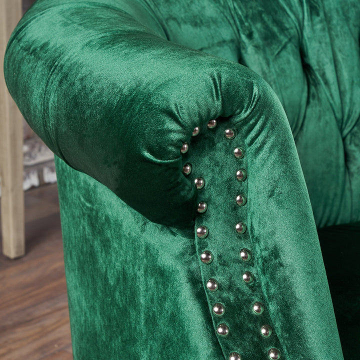 Charlotte 51.5" Velvet Rolled Arm Chesterfield Loveseat Mercer41 Fabric: Emerald Velvet