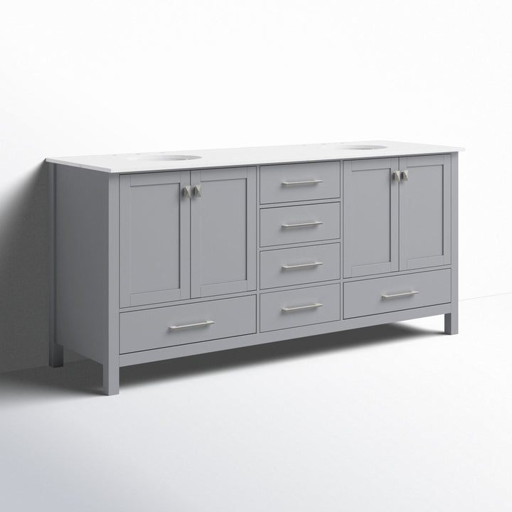 Bagdai 72" Wide Bathroom Vanity Set Wade Logan® Top Finish: Calacatta Quartz, Base Finish: Gray