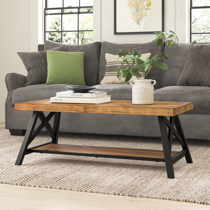 Isakson Trestle Coffee Table with Storage Laurel Foundry Modern Farmhouse® Table Top Color: Oak