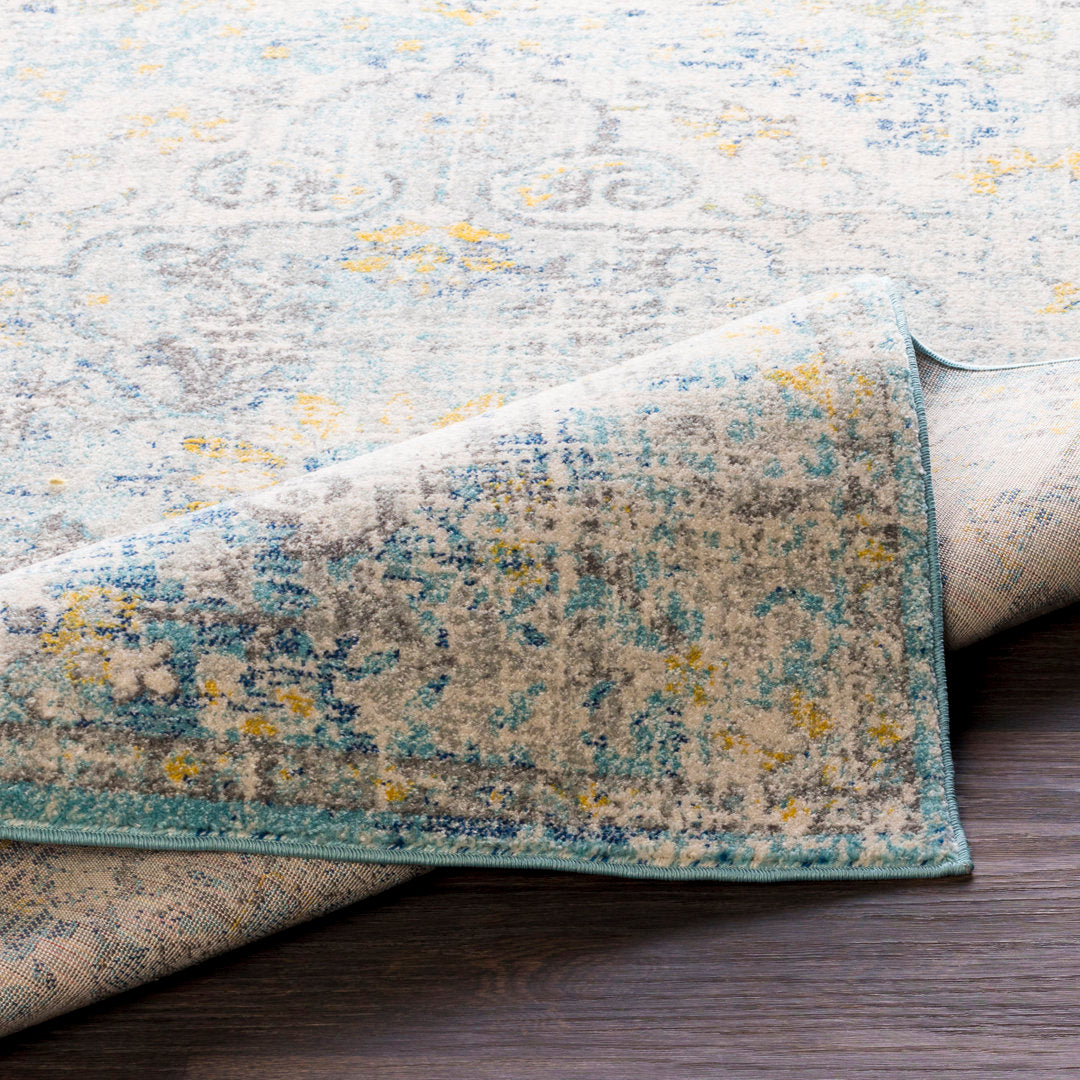 Hillsby Oriental Ivory Cream/Teal/Yellow Area Rug Mistana™ Rug Size: Rectangle 3'11" x 5'7"