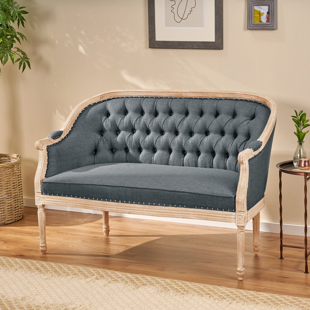 Atenea 49.5'' Upholstered & Birch Wood Loveseat August Grove® Upholstery Color: Dark Gray