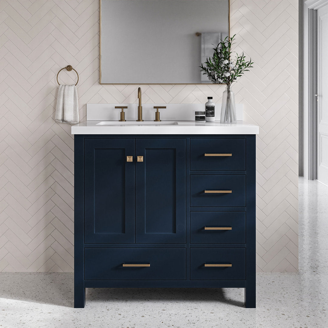 Amariani 37" Single Bathroom Vanity Set Latitude Run® Hardware Finish: Satin Brass, Base Finish: Midnight Blue