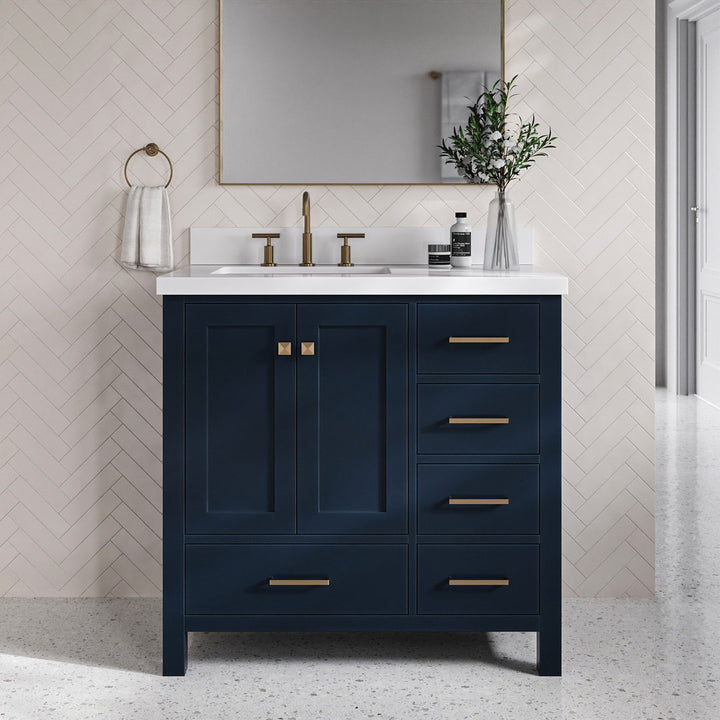 Amariani 37" Single Bathroom Vanity Set Latitude Run® Hardware Finish: Satin Brass, Base Finish: Midnight Blue