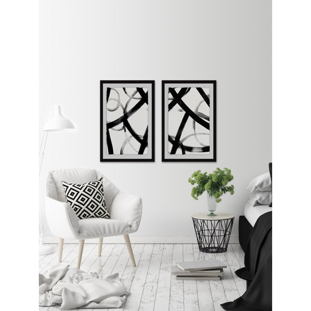 Monochrome Ripple Diptych' 2 Piece Framed Print Set Orren Ellis Size: 45" H x 30" W x 1.5" L