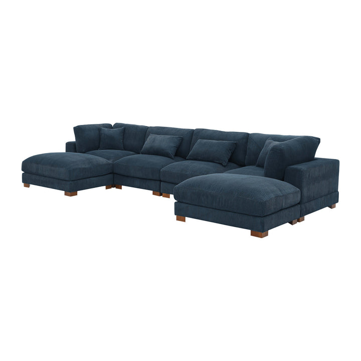 Andreco 144" Wide Reversible Modular Corner Sectional with Ottoman Wade Logan® Body Fabric: Dark Blue Corduroy