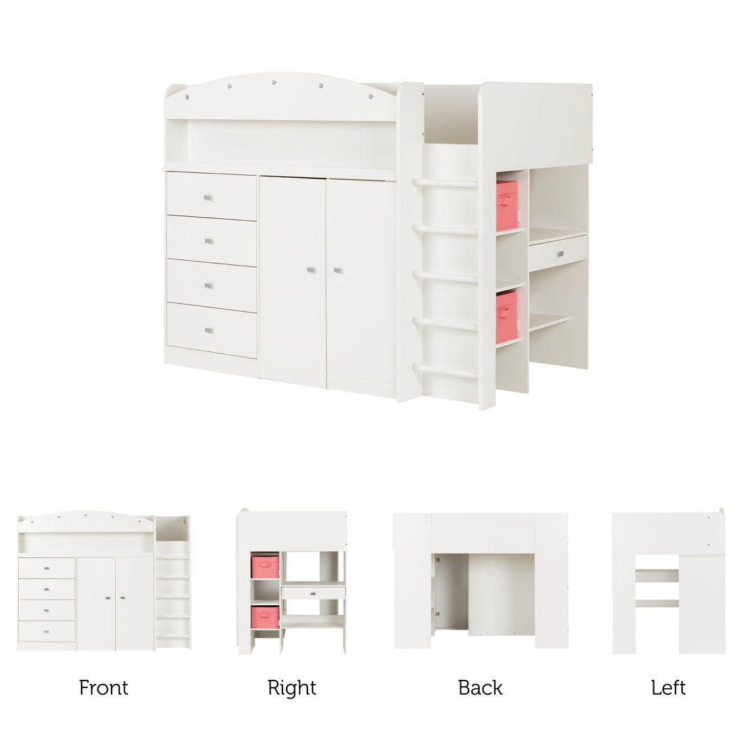 Tiara Twin 4 Drawer Loft Bed with Built-in-Desk by South Shore South Shore
