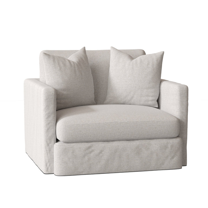 Kian 47" Wide Down Cushion Slipcovered Armchair Wayfair Custom Upholstery™ Fabric: Drusky Ivory Sustain® Basketweave