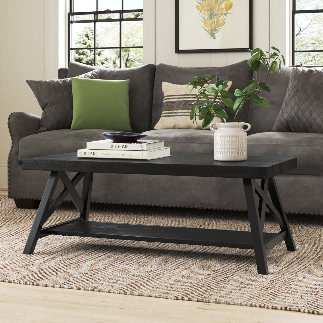Isakson Trestle Coffee Table with Storage Laurel Foundry Modern Farmhouse® Table Top Color: Black