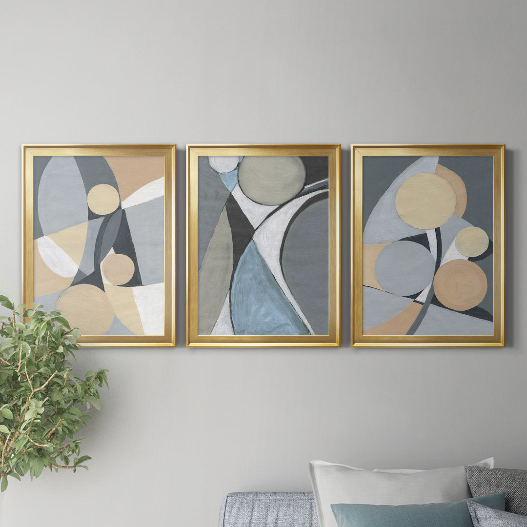 A Soft Jeweled Geometric II - 3 Piece Painting Print Set (Set of 3) Wade Logan® Size: 22.5" H x 91.5" W x 1.5" D Format: Gold Framed Canvas