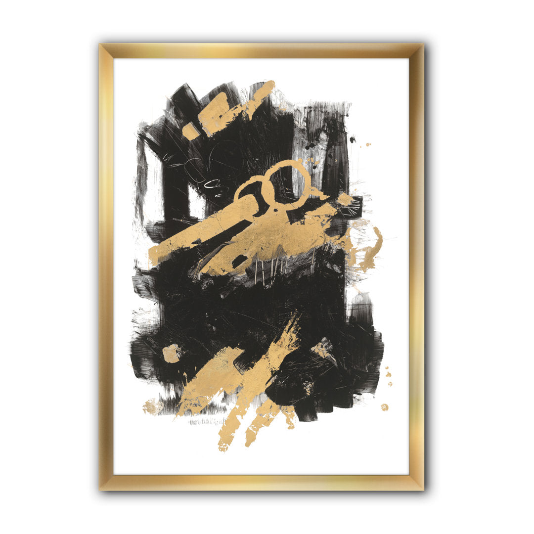 Gold and Black Drift I' Picture Frame Print on Canvas East Urban Home Size: 40" H x 30" W x 1.5" D Format: Gold Framed