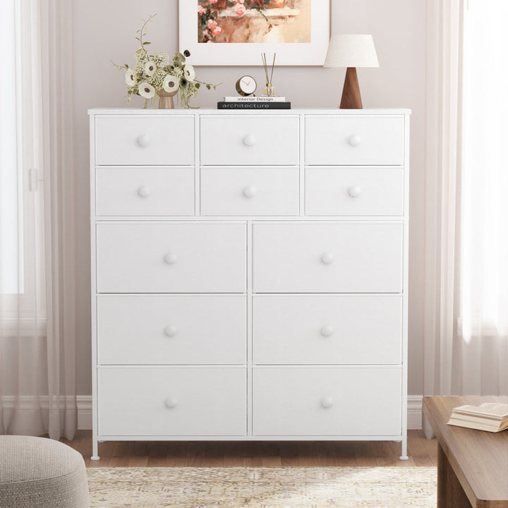 Ojaswi Dresser 12 Chest of Drawers, Closet with Wood Ebern Designs Color: White