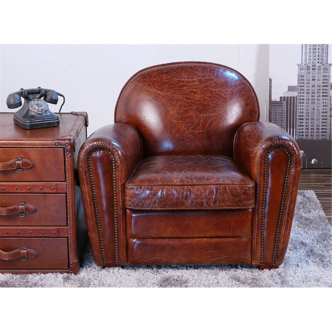 32" Wide Top Grain Leather Armchair Pasargad