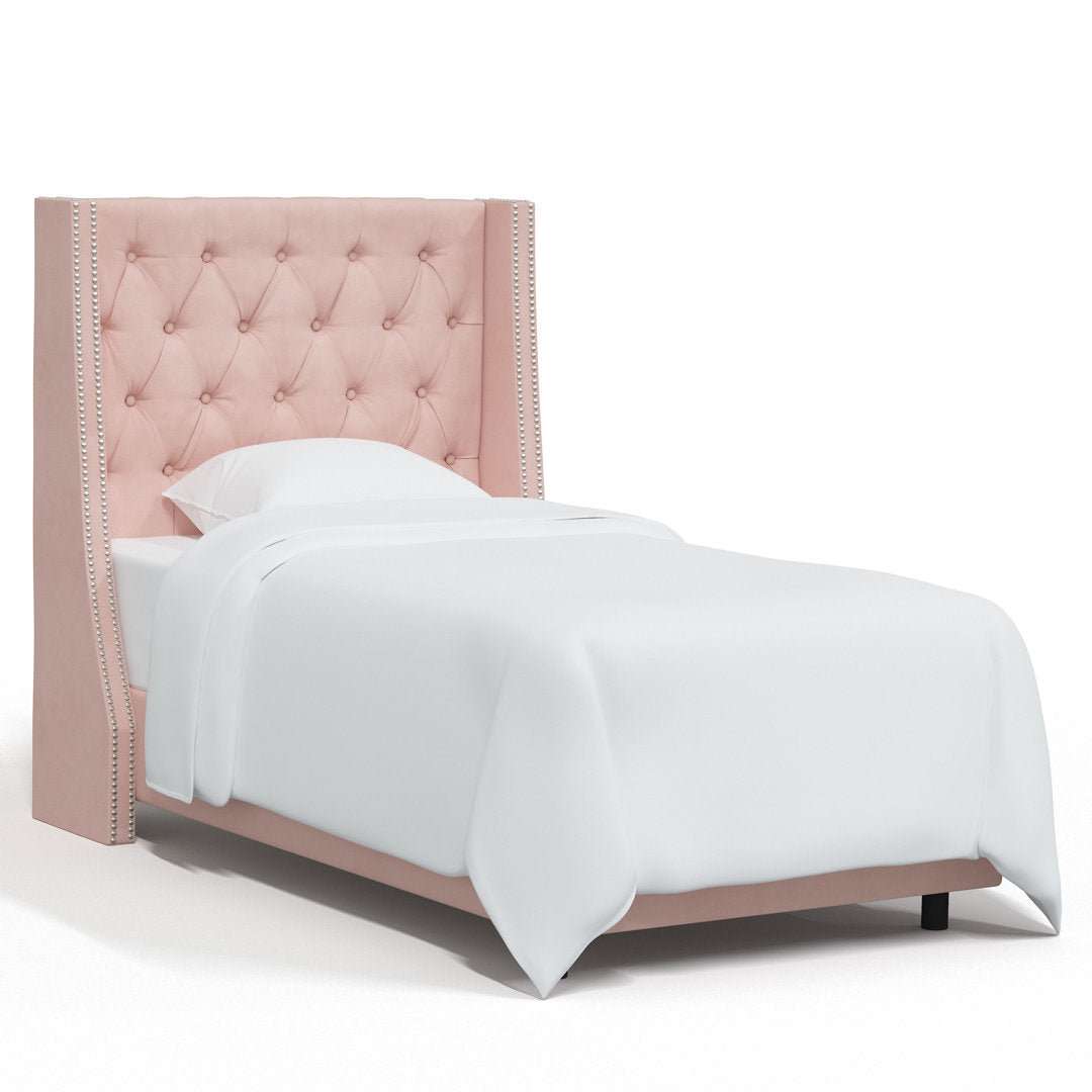 Annabel Upholstered Wingback Bed Kelly Clarkson Home Size: Twin Body Fabric: Classic Blush Performance Velvet