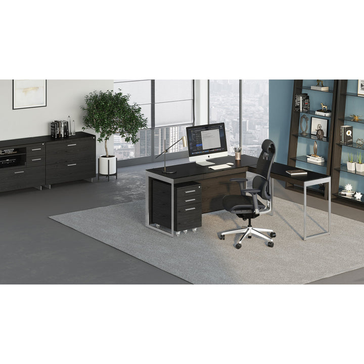 Sequel 20 Glass Desk BDI Color (Top/Frame): Charcoal Stained Ash/Satin Nickel