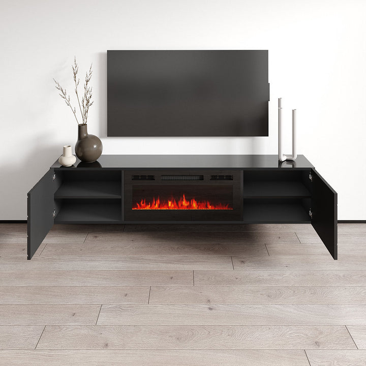 Gofried Floating TV Stand for TVs up to 78" with Electric Fireplace Included Ivy Bronx Color: Black