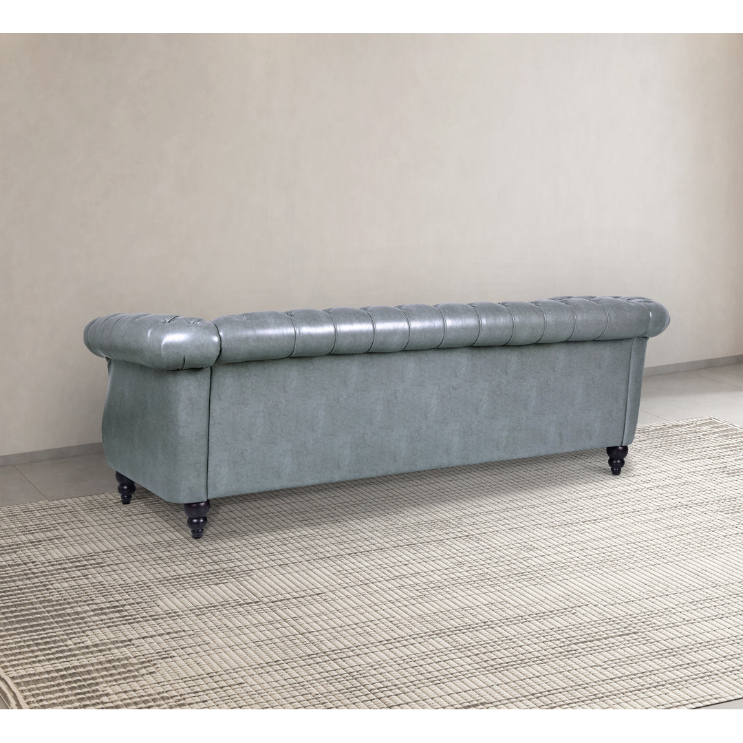 Chesterfield Button Tufted Backrest Multi-seat Upholstered Sofa Canora Grey Fabric: Gray Faux Leather
