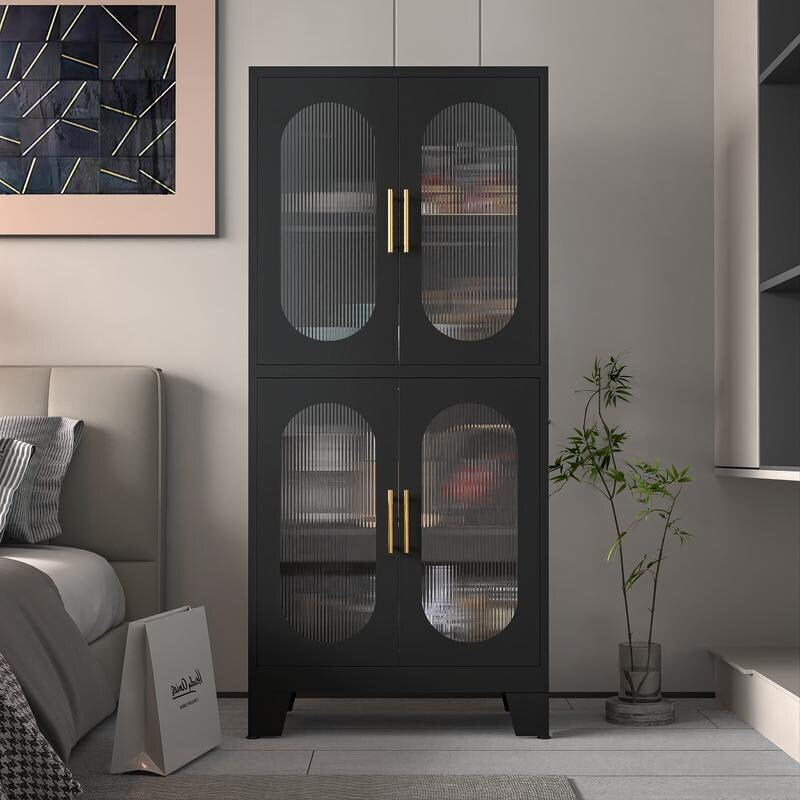Ebern Designs Storage Wardrobes Cabinet with 4 Doors and Shelves Ebern Designs Color: Black