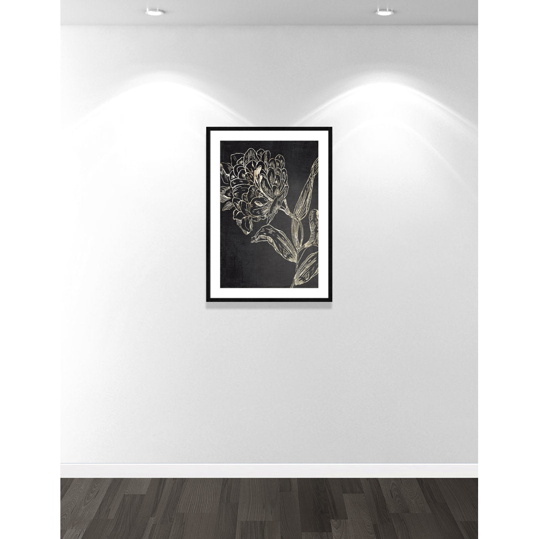 Golden Flower Folklore II by Asia Jensen - Picture Frame Graphic Art Joss & Main Size: 35.5" H x 25.5" W Format: Black Wood Grain Framed