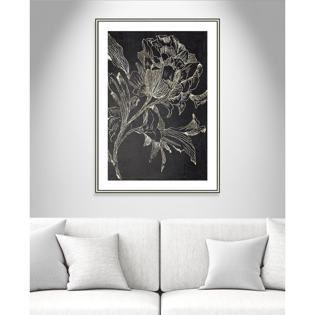 Golden Flower Folklore I by Asia Jensen - Picture Frame Graphic Art Print Joss & Main Size: 42.75" H x 30.75" W Format: Silver Framed